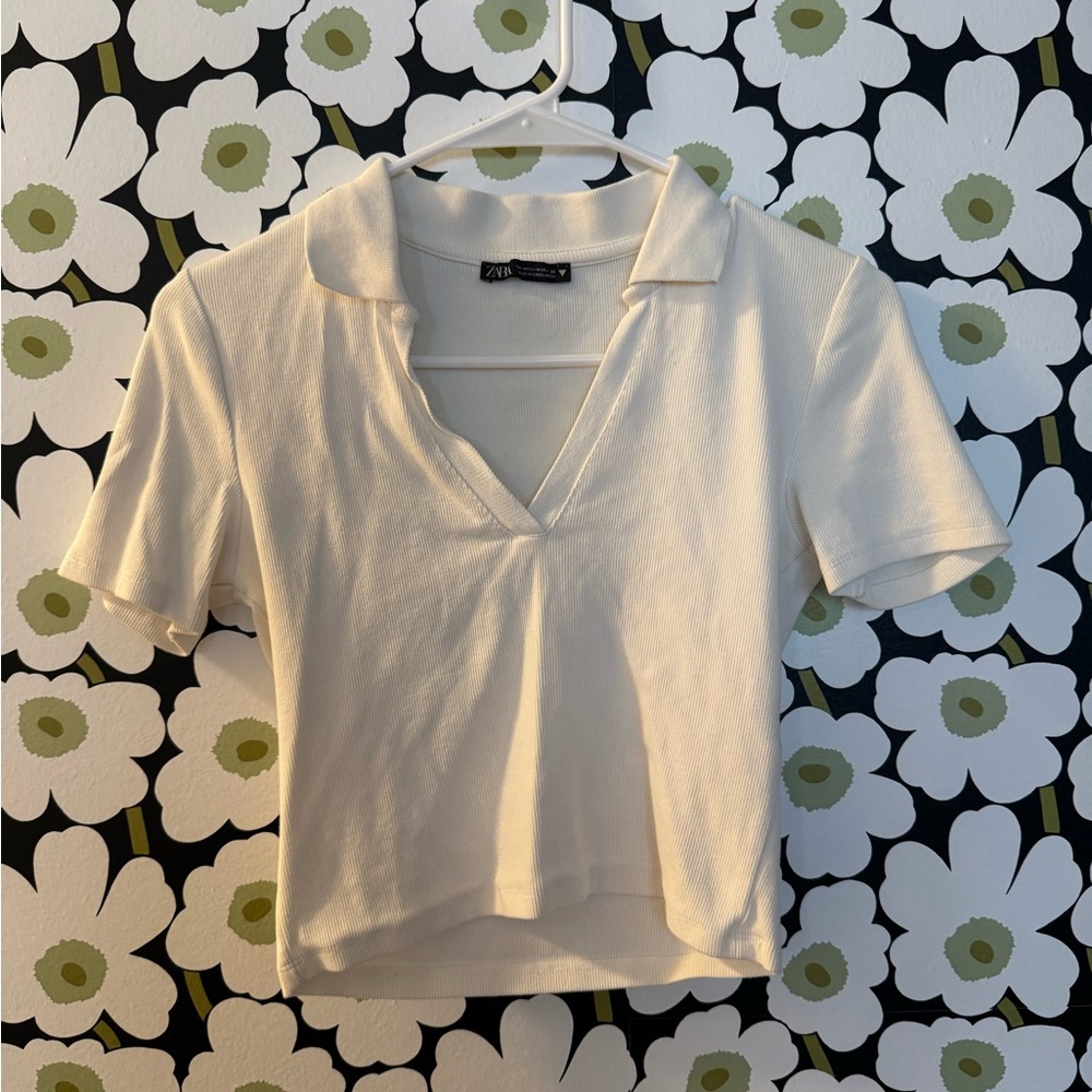 Zara Cream Collared Women's Top